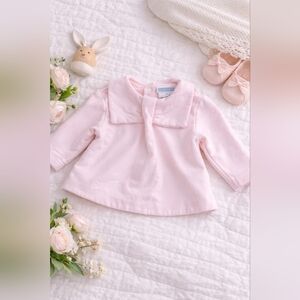 Jacadi Paris 6M Blush Pink Velour Top Peter Pan Collar Baby Boutique Classic